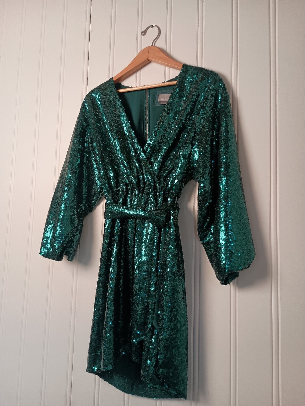 Anthropologie- Green Sequin Wrap Dress - Size XS
